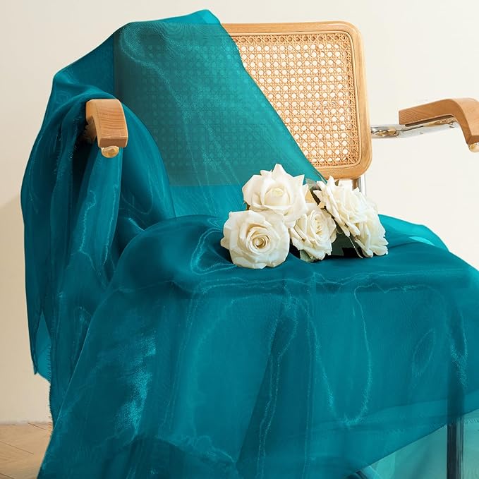 P Pothuiny Sheer Organza Fabric by The Yard, 1 Yard x 60 Inch Wide Bridal Teal Organza Tulle Fabric Roll Shiny Gauze Fashion Dress Sewing Craft for Wedding Party Decorations Backdrop