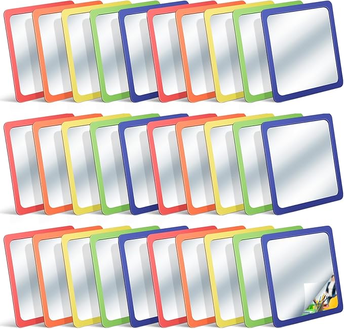Dandat 30 Pcs Small Mirrors for Kids 6 x 6 Inch Square Shatter Proof Reflector Toddler Glass Plastic Reflector for Classroom DIY Craft Preschool Facial Expression (Fulgent Colors)