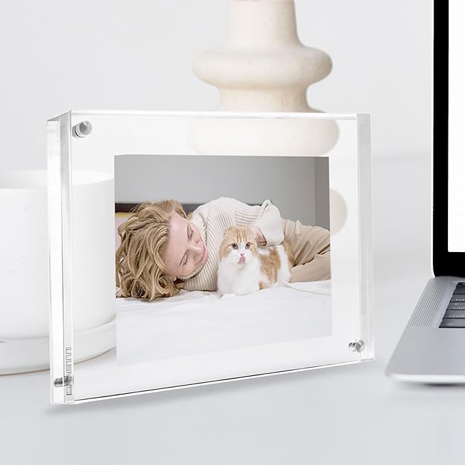 Canetti Original Magnet Picture Frame - Crystal Clear Acrylic Glass Table Top Photo Frame