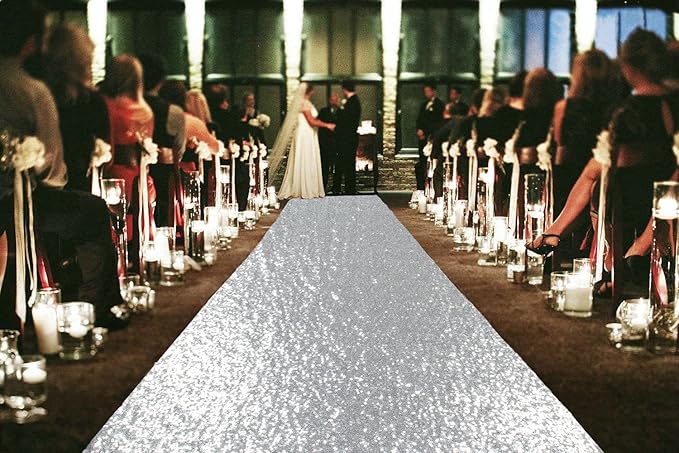 ShinyBeauty Silver Glitter Carpet Runner - 2FTx15FT for Weddings, Parties, and Special Events