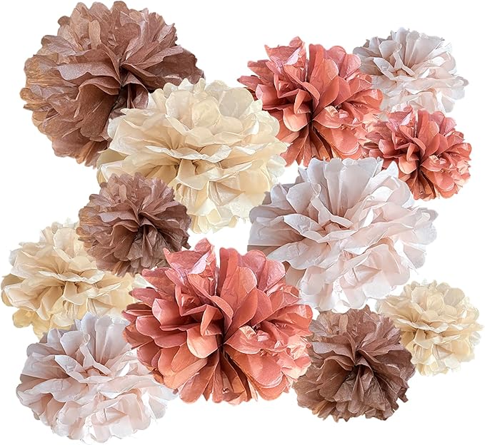 ZOOYOO Rose Gold Tissue Paper Pom Poms Set 12PCS Blush Pink Tissue Paper Flowers Decorations for Wedding, Bachelorette, Birthday Party, Bridal Shower Decorations, Baby Shower Decor