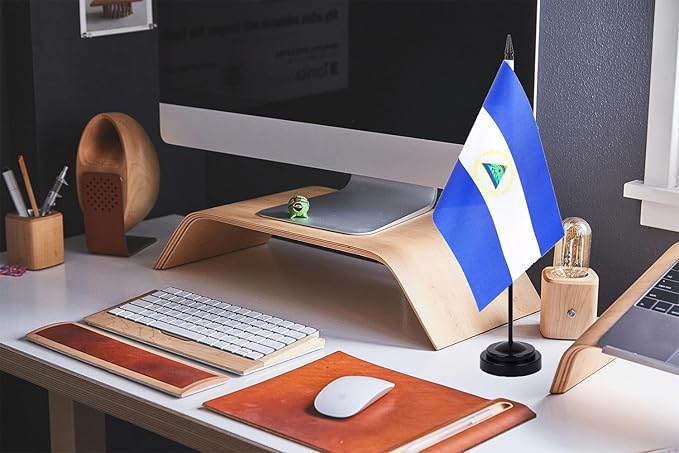 WXTWK 2 Pack Nicaragua Flag Nicaragua Deluxe Desk Flag Set - Mini Small Nicaraguans Table Office Flags with Black 12" Solid Pole Stand Base Classroom Meeting Desktop Decorations