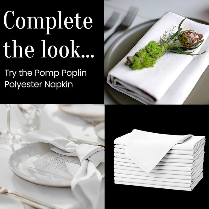 Pomp Pure White 70" x 70" Poplin Polyester Tablecloth (4 Pack) | Wrinkle + Stain Resistant Easy Care Premium Fabric | Fits Square or Round Table
