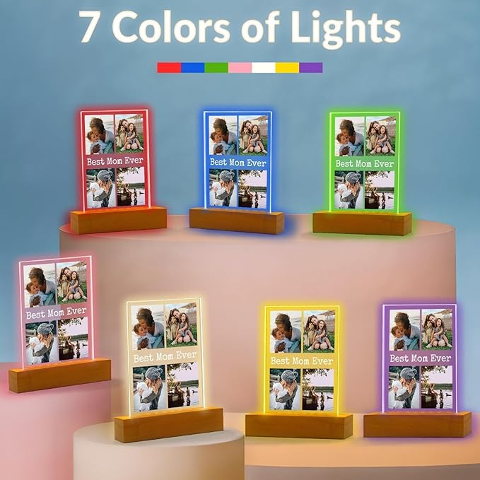 Custom Picture Frames with Photo, Personalized Photo Frame with Night Light, Customized Picture Frame, Personalized Mothers Day Christmas Birthday Gifts for Mom, Baby, Kid, Family