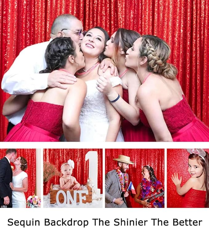 ShiDianYi Sequin Backdrop Curtain 10x10 FT Red Sequins Fabric Drapes for Photography Shimmer Sequined Curtain for Parties Red Backdrops Photo Background for Christmas/Wedding
