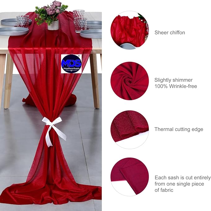 MDS Halloween Chiffon Table Runner - 15 Pack, 29 x 170 Inches, 14ft Each - Sheer Spooky Table Runners for Haunted House Parties, Trick-or-Treat Tables, Witchy Décor, Wedding & Events - Apple red