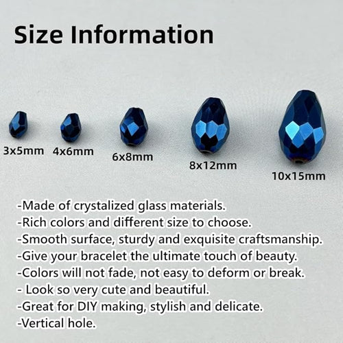130pcs 6x8mm Teardrop Crystal Glass Beads for Jewelry Making, Faceted Vertical Hole Teardrop Glass Spacer Beads for Wind Chimes Bracelet Earring Necklace DIY Craft(Blue Light)