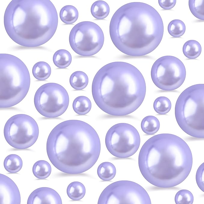 260Pcs Lightpurple Glossy Beads for Centerpiece Decor, Artifical Pearls Vase Filler, Makeup Brush Beads, No Hole Round Pearl Beads for Wedding Birthday Christmas Party Home Decor(18mm 14mm 6mm)