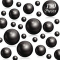150Pcs Black Polished No Hole Faux Pearl Beads for Vase Filling Decorations, Plastic Pearls Vase Fillers, Table Scatters, Wedding Centerpiece, Home Decor, 8/14/20 mm