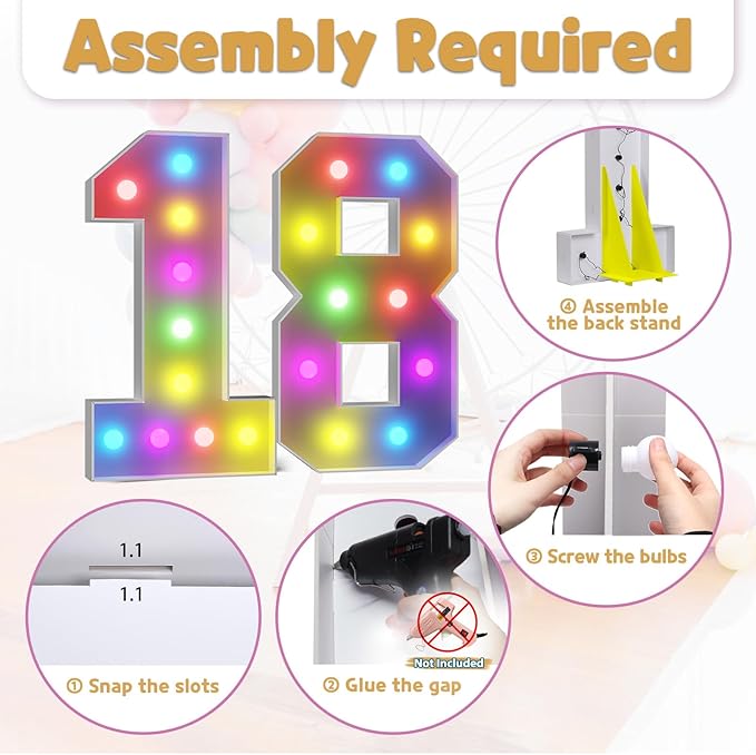 Marquee Numbers 18th-Birthday Decoration: Colorful 4FT Large Light Up 18 Year Old Birthday Decorations Anniversary Backdrop for Boys Girls Cardboard Sign 18 Colors Number 18 Mosaic Balloon Frame