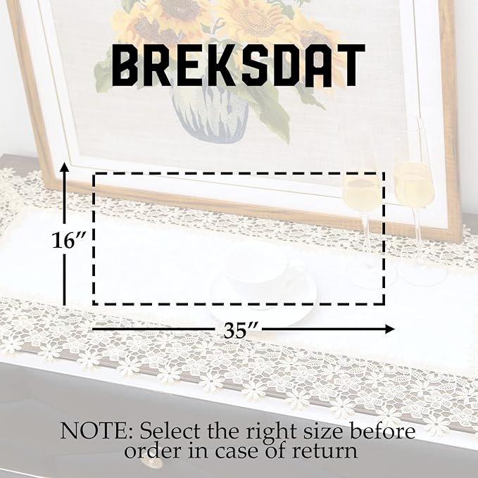 Beige lace Premium Rectangle Farmhouse Table Runner Waterproof OilProof SpillProof AntiShrink Soft Wrinkle Resistant Decorative Fabric Table Cover Kitchen Dinning Party Wedding Banquet
