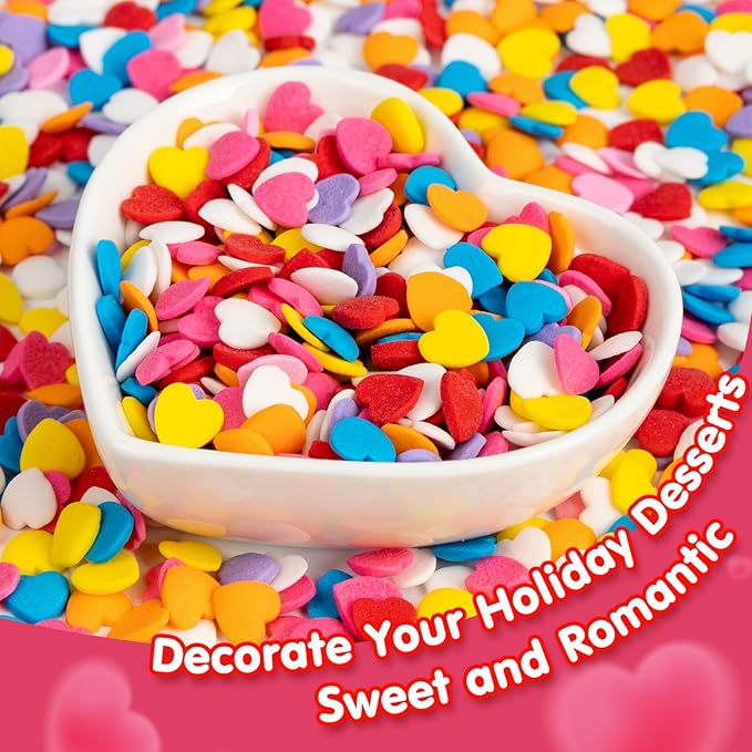 Edible Confetti Sprinkles,Colorful Heart-Shape Cake Decoration for Desserts,Rainbow Press Candy,Pastel Sprinkles for Cake Baking,Perfect For Birthday Party,Festival Baking Supplies,100g/3.53oz