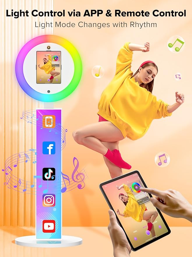 Portable Photo Booth, Photo Booth Machine Compatible with i Pad, Photo Booth Stand Shell Provide CyraTok Software Photobooth, Customized Logo,Flight Case, Ideal for Weddings, Parties & Business Use