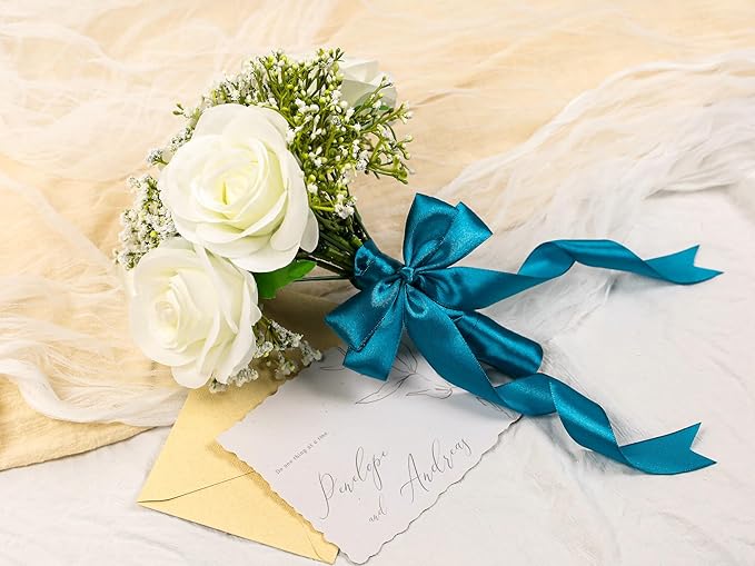 Turquoise Satin Ribbon 1 inch X Continuous 25 Yards, Single Face Polyester Ribbon Perfect for Gift Wrapping, Flower Bouquet, Wedding Decor, Crafts, Bow Making, Sewing and More