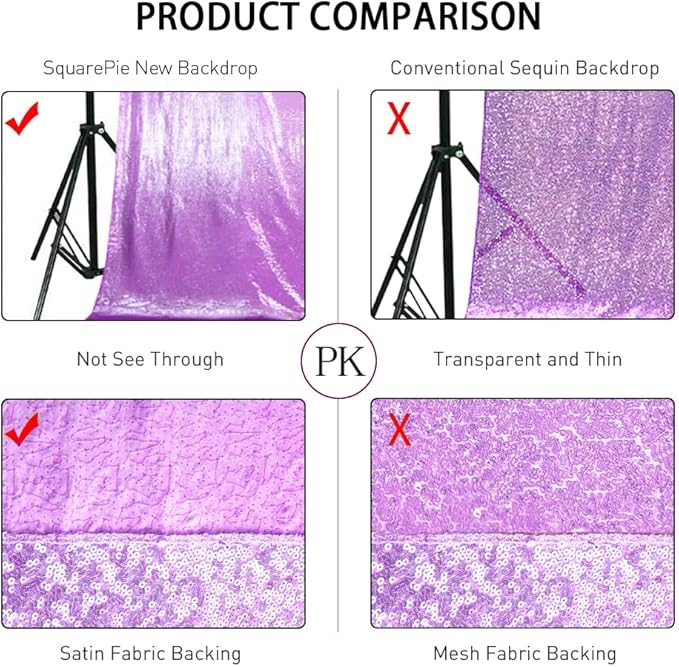 SquarePie Sequin Backdrop Less Transparent Background Sparkly Curtain for Wedding Party 6FT x 6FT Lavender