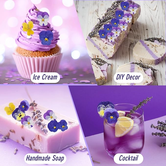 50 Pcs 8 Kinds Natural Dried Pressed Edible Flowers for Cake Topper Decorating - Mix Viola Tricolor for Cupcake Toppers, Cocktails, Resin Jewelry Making, DIY Art Crafts