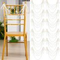 32 Pcs Wedding Pearl Bow Chair Decor Satin Ribbon Bows with Pearl Beaded String Garland Aisle Chair Sashes Decorations for Ceremony Coquette Party Banquet Decor (Ivory)