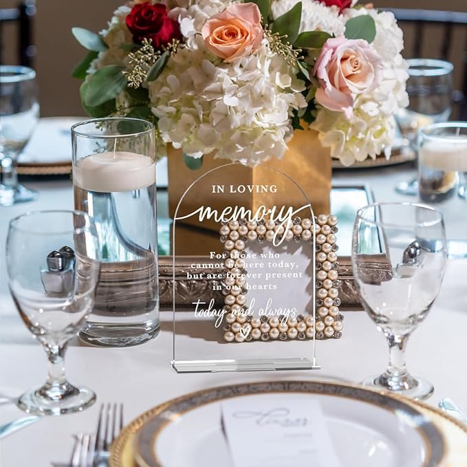 In Loving Memory Acrylic Wedding Sign Memory Table Sign for Wedding Wedding Signs for Ceremony Modern Calligraphy Arch Acrylic Table Top Sign for Wedding Reception and Event Party Table