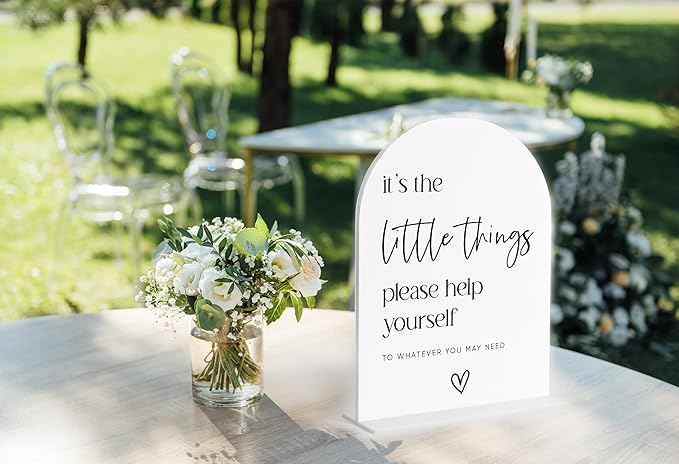 Wedding Bathroom Favors Sign, White Arch Acrylic Sign, Wedding Bathroom Basket Supplies, Bridal Shower Decorations, Engagement Party Decor, Centerpiece Table Decorations Party for Bride and Groom-4