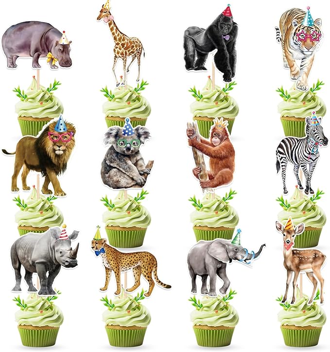 36 PCS Safari Happy Birthday Cupcake Toppers Jungle Theme Party Decorations Baby Shower Cake Decor Cupcake Decorations Cake Decorating Party Supplies Decor for Boys Girls Baby Shower