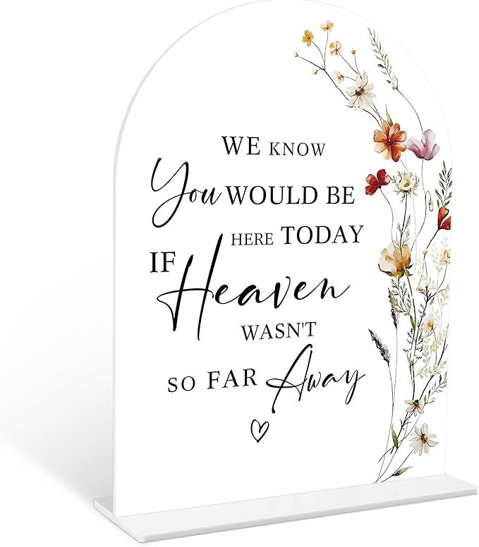 Boho Floral Wedding Memorial Sign, 6 x 8 Inch White Arch Acrylic Wedding Sign with Holder, Wedding Decoration, Wedding Supplies