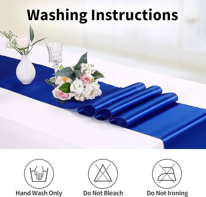 10-Pack Satin Table Runner Royal Blue 12 x 108 inches Long, Table Runners for Wedding, Birthday Parties, Banquets Decorations（10 Pack, 12x108 Inch, Royal Blue）