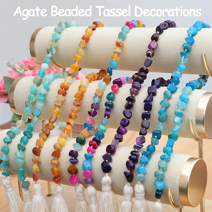 Agate Stone Hand Knotted Garland Modern Farmhouse Rustic Table Home Decor, 30inch Meditation Accessories with Tassel, Prayer Healing Beads Boho Wall Shelf Hanging Decoration (Lime Green)