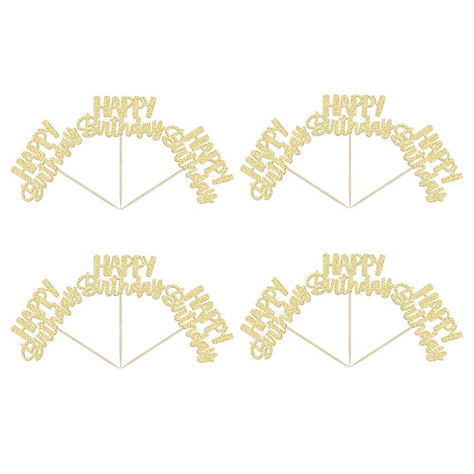 Gyufise 24Pcs Happy Birthday Cupcake Toppers Gold Glitter Celebrating Birthday Cake Picks Baby Shower Kids Birthday Party Decoration Supplies