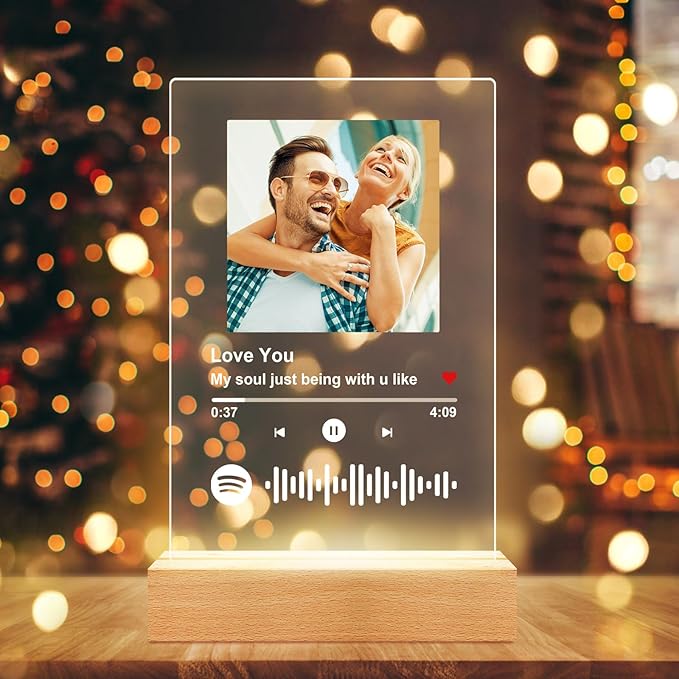 Custom Spotify Plaque Picture Frames, Custom Acrylic Spotify Song Plaque, Personalized Photo Picture Frame, Personalized Anniversary Birthday Gifts for Women Men Girlfriend Boyfriend Couples Her Him
