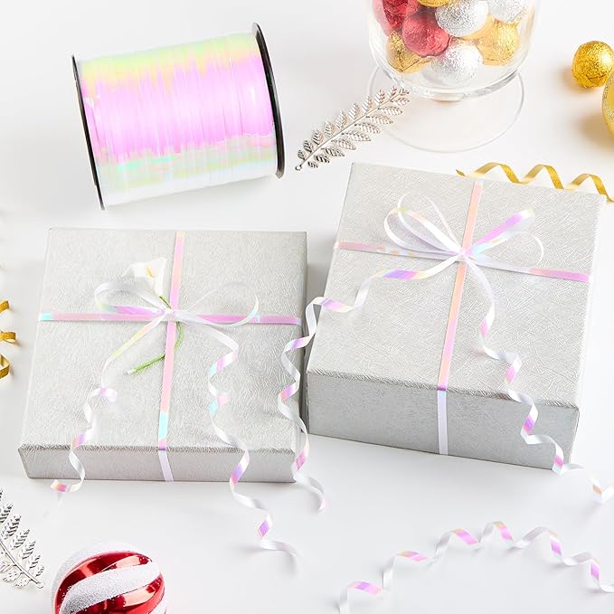 500 Yards Iridescent White Curling Ribbon-Balloon String-Balloon Ribbon Shiny Roll for Party Decoration, Gift Wrapping, Wedding, Art Crafts