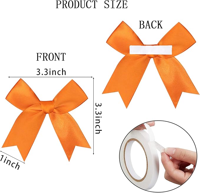 50 Pieces Gift Wrap Bows Premium Satin Ribbon Bows 3.3 Inch Craft Bows for Gift Wrapping DIY Treat Bags Holiday Gifts Bag Party Decorations, Wedding Decor Christmas Birthday Presents (Orange)