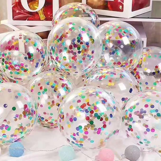 KALOR 50pcs Multicolor Foil Confetti Balloons,12 inch Latex Balloon with Rainbow Confetti Inside for Birthday Family Party Wedding Party Baby Shower Decoration Supplies
