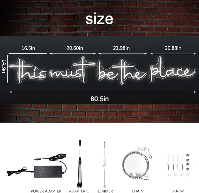 This Must Be The Place Neon Sign 80.5" x 14.3" Light for Home Bedroom Cafe Bar Hanging Wall Decor Sign Anniversaries Wedding Birthday Backdrop （Super Large Style）