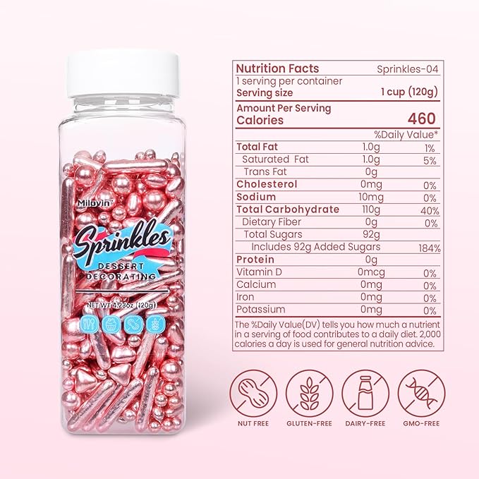 Rose Gold Sprinkles for Cupcakes, Rose Gold Pearl Sprinkles, Candy Pearls for Cake Decoration, Cupcakes, Ice Cream Topping, Macaron, and Cookies.120g(4.23oz)