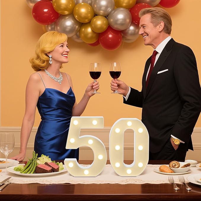 LED Marquee Light Up Numbers Sign - Lighted Birthday Numbers Sign for 60th Birthday Party Decoration, Bar Wall, Home, Table Room, Wedding and Christmas Decorations, Number 60