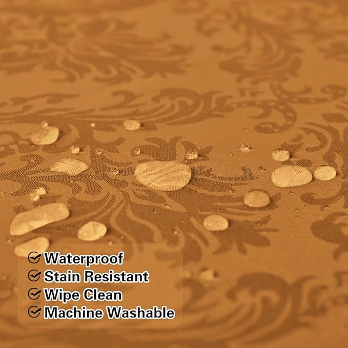 SASTYBALE Fall Tablecloth Rectangle 60 x 84 Inch Spill Proof Stain Resistant Autumn Jacquard Damask Table Cloth, Washable Polyester Table Cover for Thanksgiving, Harvest, Holiday, Brown/Amber