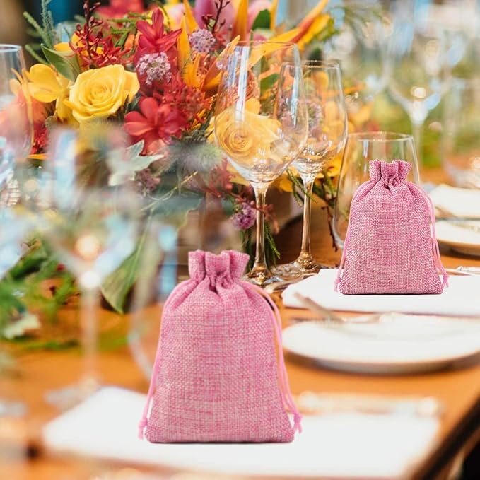 20Pcs Burlap Bags with Drawstring, Burlap Gift Bag Linen Jewelry Pouches for Christmas Wedding Favor, Party, DIY Crafts (Pink, 3.9 x 5.5 Inch)