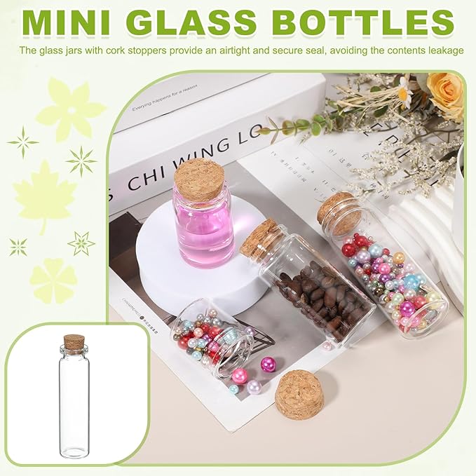 uxcell 10Pcs Mini Glass Bottles with Cork Stoppers, 20ml Small Clear Bottles Glass Empty Jars Vials for DIY Crafts Party Wedding Decor Favors
