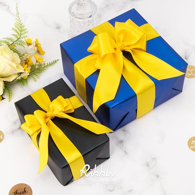 Ribbli Maize Yellow Double Faced Satin Ribbon,1-1/2” x Continuous 25 Yards,Use for Bows Bouquet,Gift Wrapping,Baby Shower,Floral Arrangement
