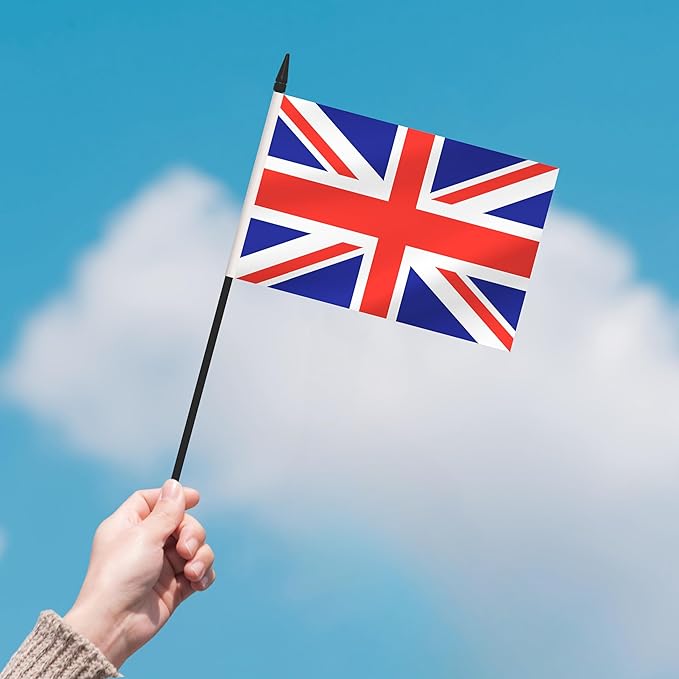 2 Pack UK Desk Flag Set, Britain Desktop Small Miniature Table Office Flag with 12" Black Pole and Black Base, Offices, Classroom, Home, Festival Decoration (UK)