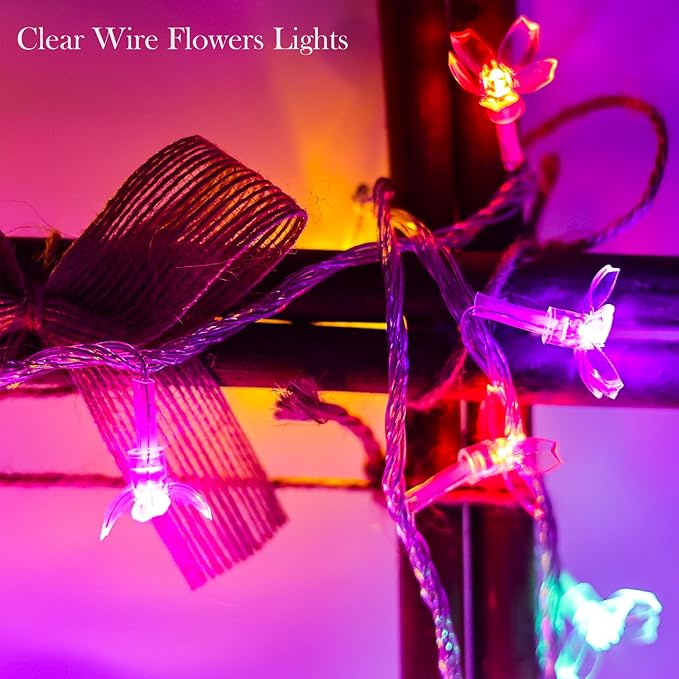 Flower Fairy String Lights, 33ft 100 LED Cherry Blossom Plug in Easter Christmas Tree Hanging Décor Lamp, Garden Bedroom Indoor Decorations for Fence, Wedding Birthday Party (Multicolor)
