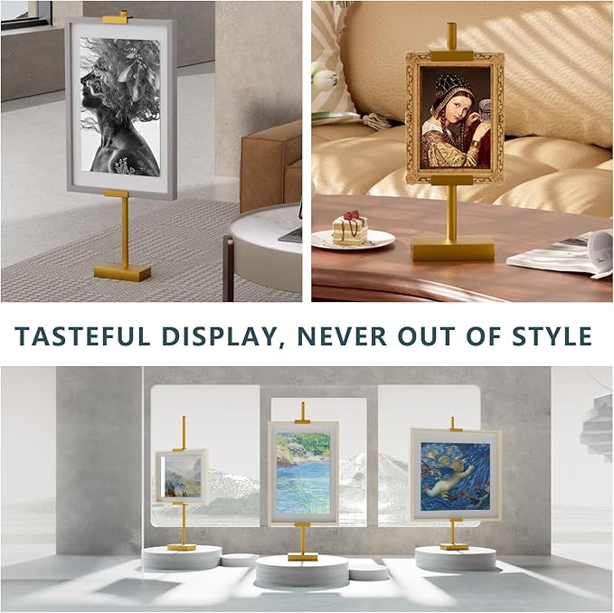 Tabletop Picture Frame Stand, Adjustable for Frames Up to 29" H, Frame Holder Stand Table Easels for Display, Metal Standing Easel Display Stand for Picture Frames, Artwork, Canvas (Gold)