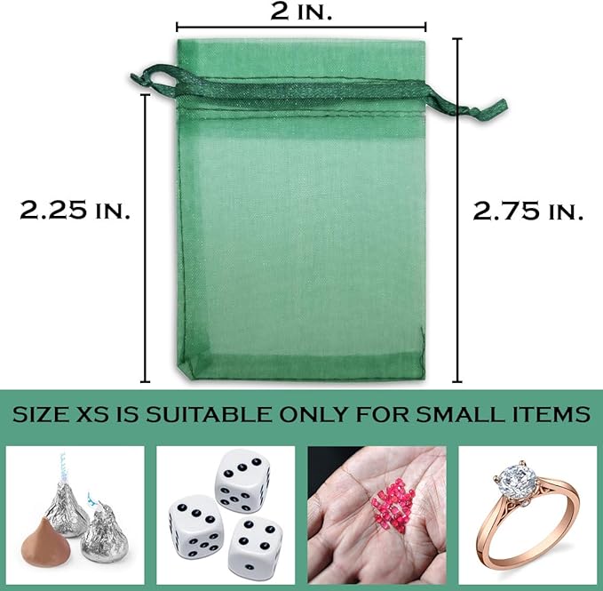 TheDisplayGuys 48-Pack 2" x 2-3/4" Dark Green Sheer Organza Gift Bags with Drawstring, Jewelry Candy Treat Wedding Party Favors Mesh Pouch