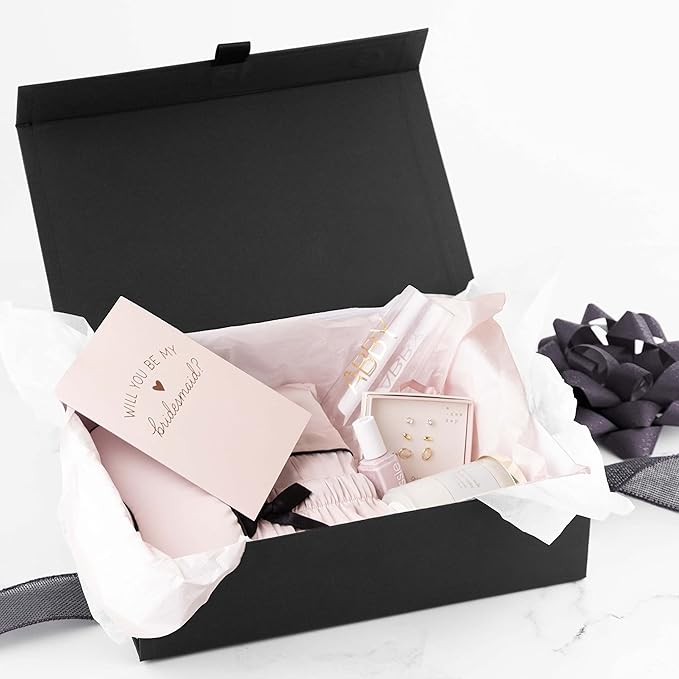 Hard Gift Box With Magnetic Closure Lid - 10.5"x7"x3" Pack Of 5 Ribbed Rectangle Favor Boxes For Wedding, Bridesmaid, Groomsman Proposal, Clothing (5 Boxes)