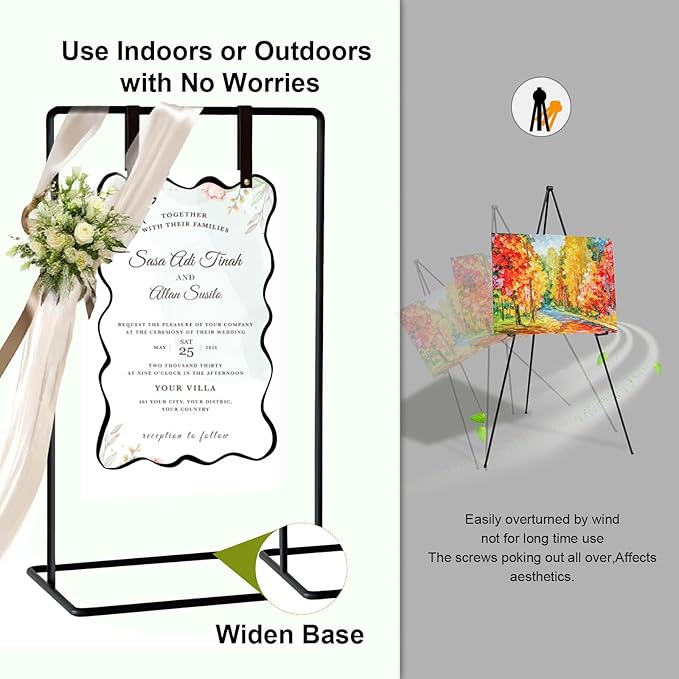 Wedding Welcome Sign Stand, 54" Adjustable Heavy Duty Metal Easel for Welcome Signs, Seating Charts & Posters - Display Holder for Wedding & Event Decor w/Leather Straps