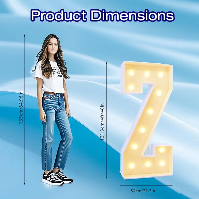4FT Marquee Plastic Letters Z - Light up Letters Z Are Made from Corrugated Plastic Board - Quick Assembly Without Tools, Disassembled Components Can Be Used for Garage Sale Signs, Yard Sale Signs