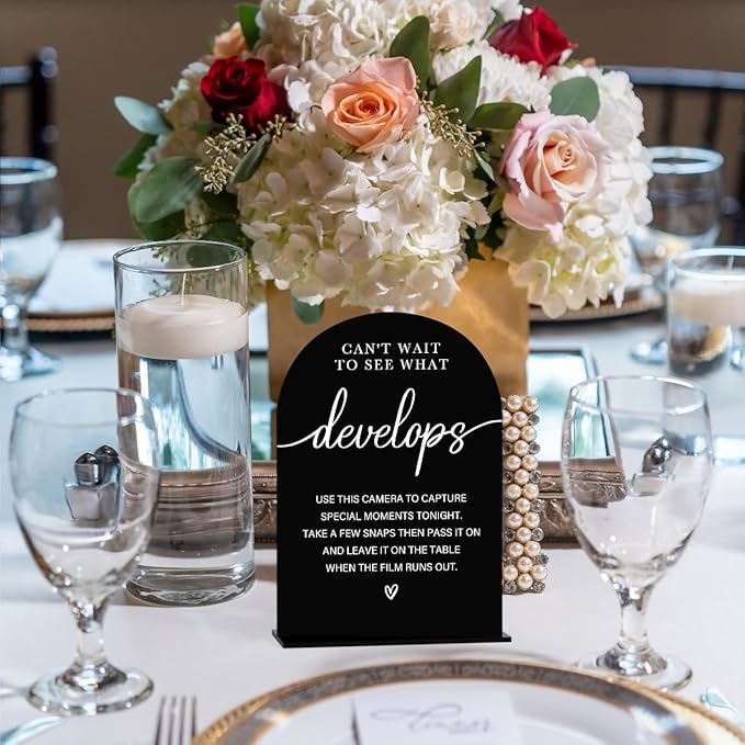 Acrylic Wedding Sign Can't Wait to See What Develops Sign for Wedding Wedding Signs for Ceremony Modern Calligraphy Arch Acrylic Table Top Sign for Wedding Reception and Event Party Table(black）