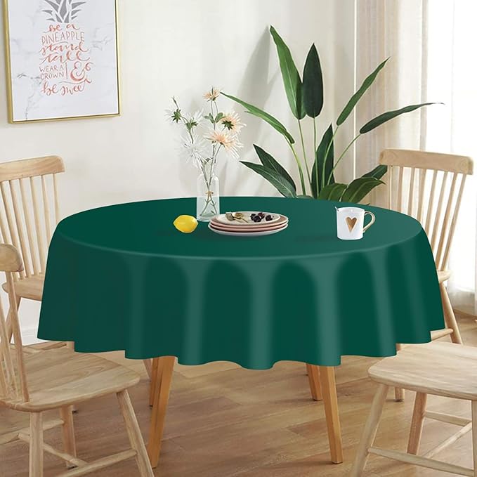 QIKSION Dark Green Round Tablecloth 12 Pack, 84 Inch Plastic Table Cover Disposable for Parties