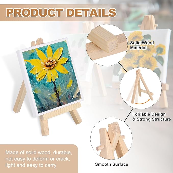 MECCANIXITY Mini Wood Display Easels, 5.9"x3.1"A-Frame Painting Tabletop Easels Holder Stand for Artists Beginners Displaying Small Canvases Art Photos Business Cards(Pack of 12, Wood Color)