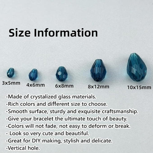 100pcs 8x12mm Teardrop Crystal Glass Beads for Jewelry Making, Faceted Vertical Hole Teardrop Glass Spacer Beads for Wind Chimes Bracelet Earring Necklace DIY Craft(Peacock Blue)